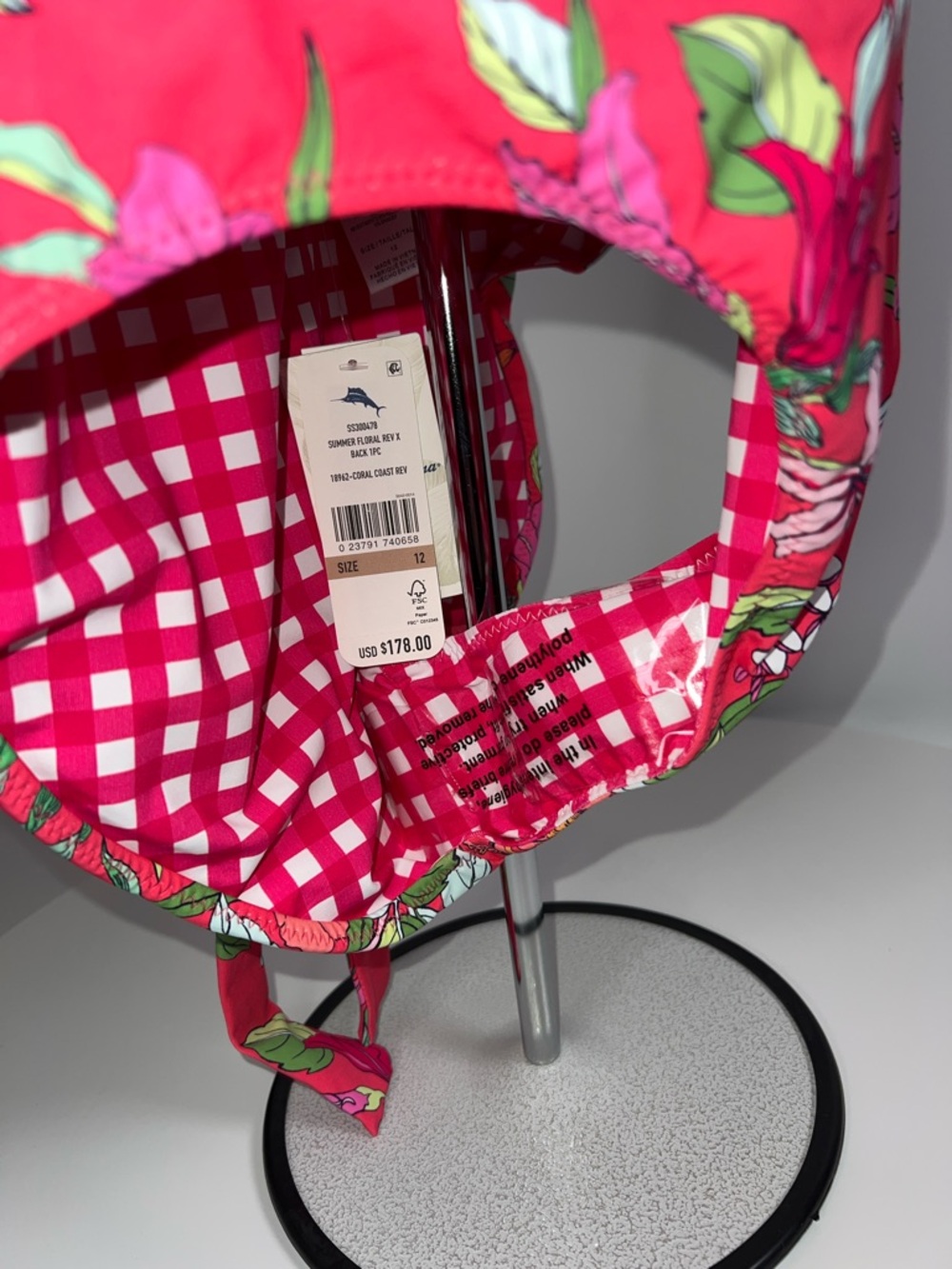 💖NWT TOMMY BAHAMA SUMMER FLORAL REVERSIBLE CROSS BACK ONE PIECE SWIMSUIT SIZE 12 - Picture 9 of 15